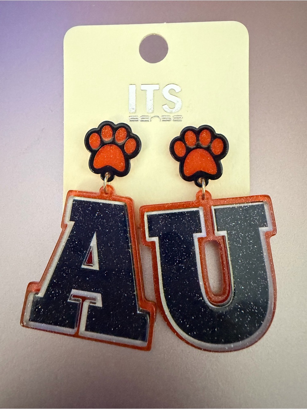 ITS SENSE Orange Paw & AU Letter Dangle Earrings